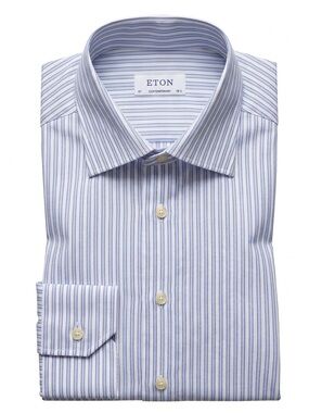 Eton Contemporary Fit French Cuff Dress Shirt Sz 47 Neck 18.5 Blue White Striped